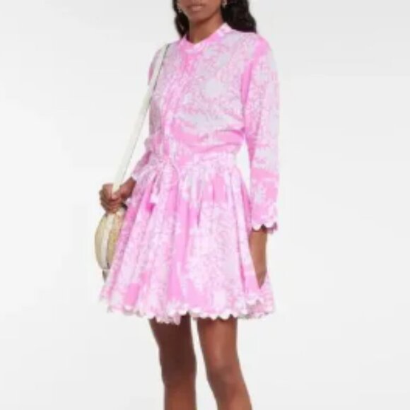 Juliet Dunn Dresses & Skirts - Juliet Dunn Pink White Long Sleeve Tie Waist Beach Dress 3/8-10